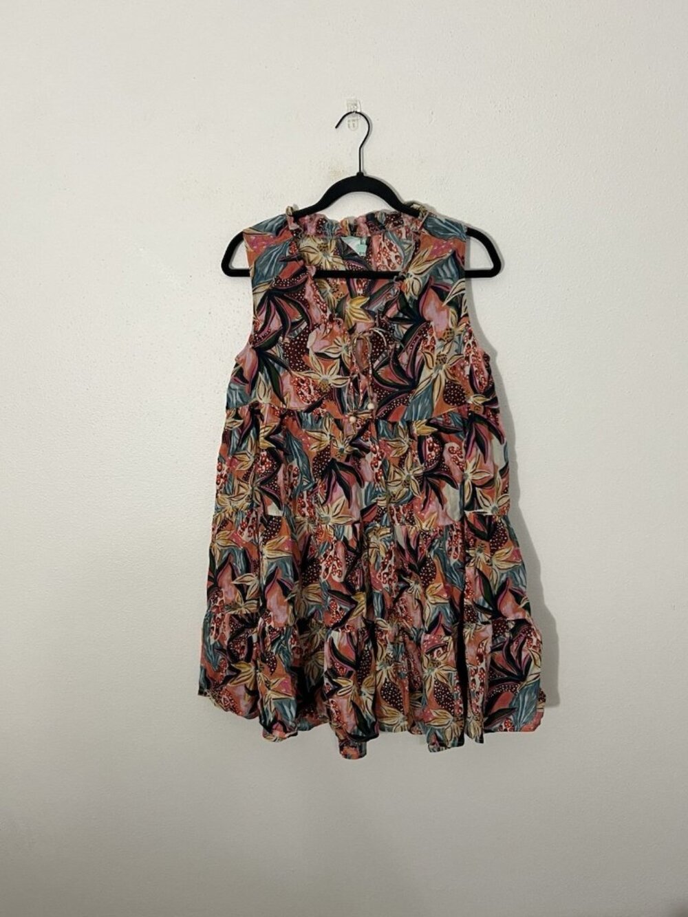 True Destinations Floral Tiered Boho Summer Dress Size Medium Resort Tropical